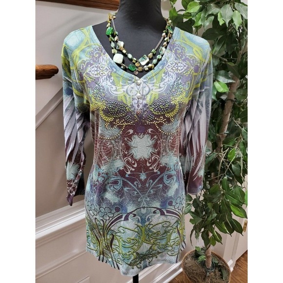 Cato Large Women's Multicolor 100% Polyester V-Neck Long Sleeve Casual Shirt L - Picture 2 of 10